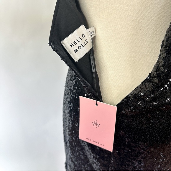 NWT Hello Molly Black Sequin Mini Dress with Asymmetrical Neckline | Size Large - Picture 5 of 5